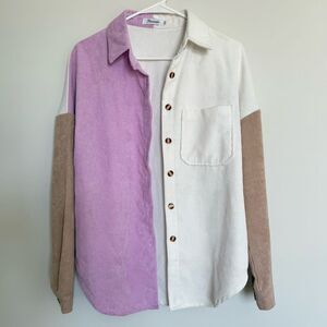 Kojooin Corduroy Color Block Boyfriend Button Up Shirt Size Small